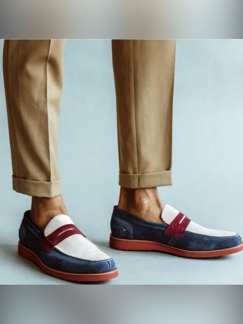 Marc Nolan Loafers Abe Color Block Suede Blue Cream Burgundy Men’s Sz 12 Preppy